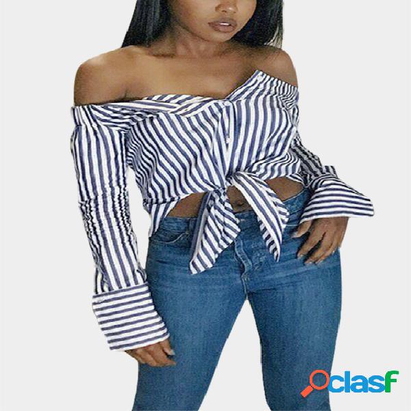 Stripe Crop Top With Off The Shoulder