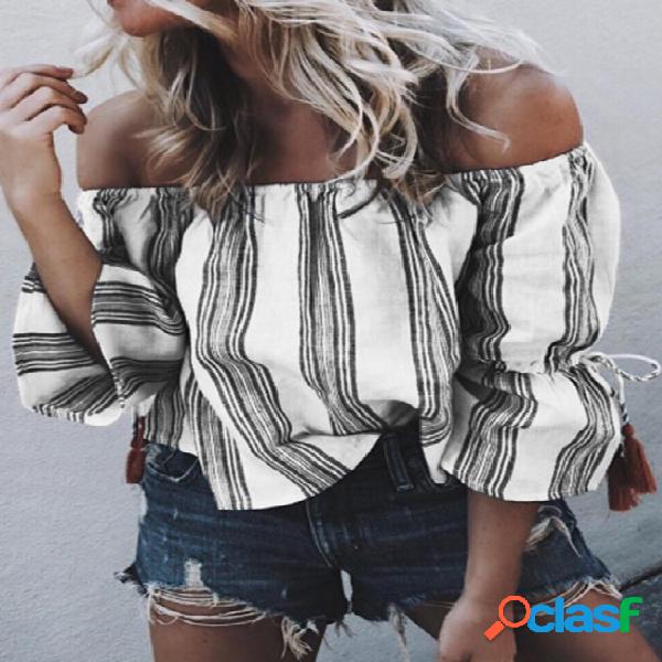 Stripe Pattern Bateau design Blouses
