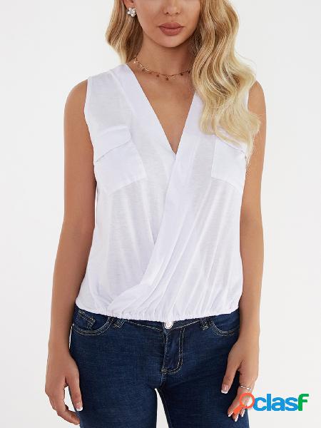 White Deep V-neck Cross Front Top