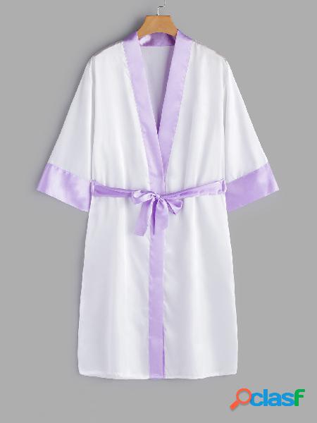 Whited and Purple Self-tie Night Robe