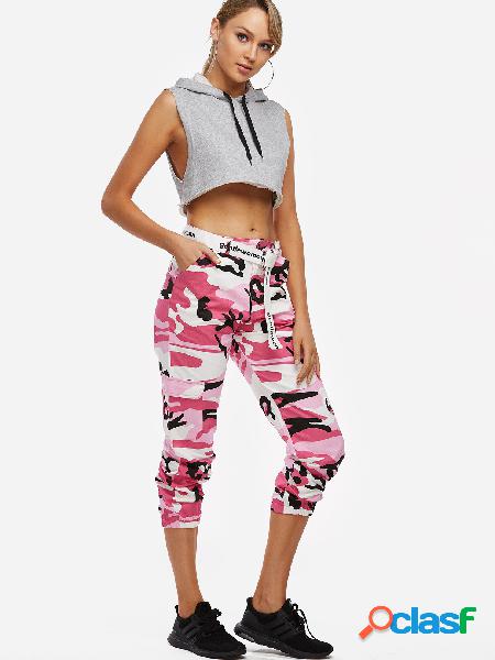Active Camo Pattern High Waisted Sports Pants in Pink