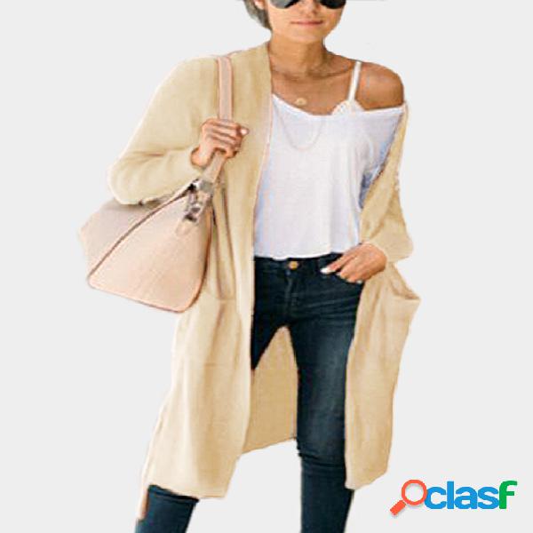 Apricot Two Large Pockets Long Sleeves Cardigan