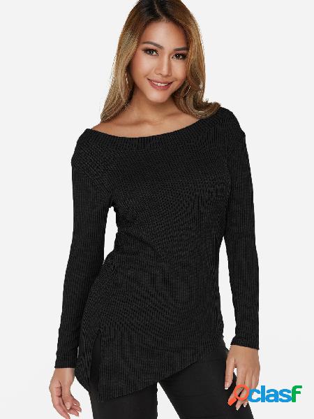 Black Off The Shoulder Long Sleeves Irregular T-shirt
