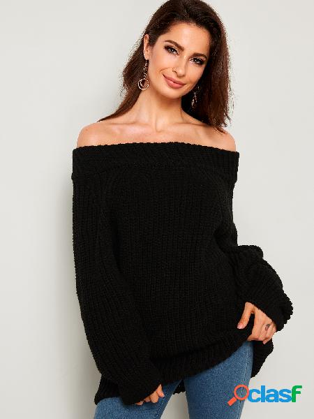 Black Plain Off The Shoulder Long Sleeves Sweaters