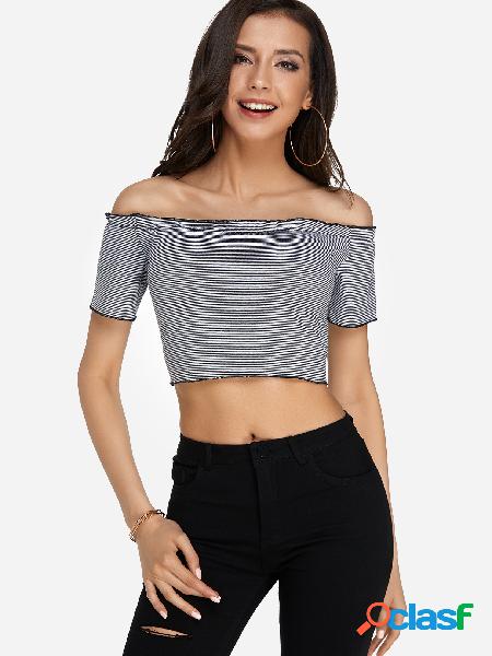 Black Stripe Off The Shoulder Short Sleeves Top