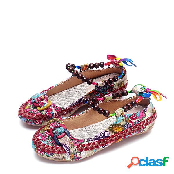 Fashion Floral Printed Beading Design Flats