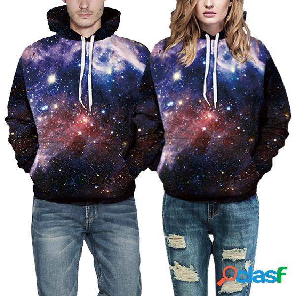 Multi Two Large Pockets Printed Pullover Long Sleeves Hoodie