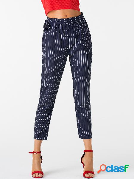 Navy Stripe Pattern High Waisted Pants