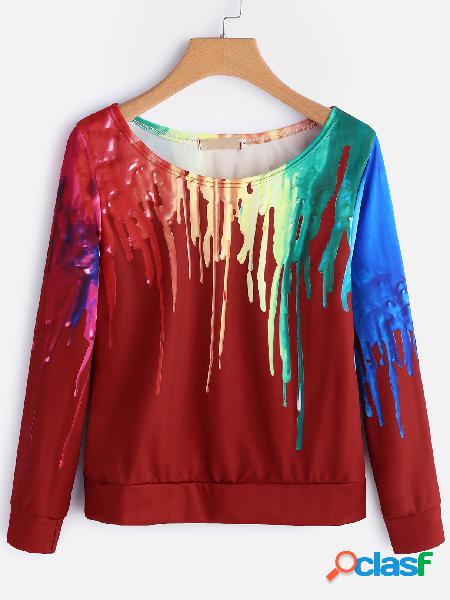 Red Fantasy Colour One Shoulder Long Sleeves T-shirt