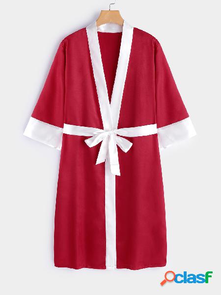 Red and White Sleeves Self-tie Night Robe