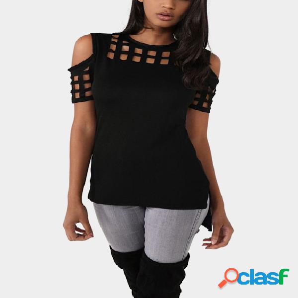 Black Cold Shoulder Cut Out Hollow T-shirts