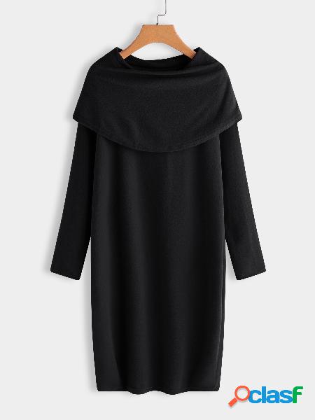 Black Drape Sagging Long Sleeves Mini Sweater Dress