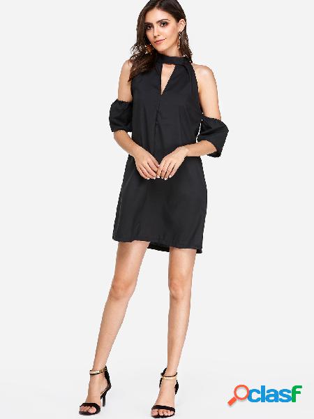 Black Halter Cold Shoulder Mini Dress