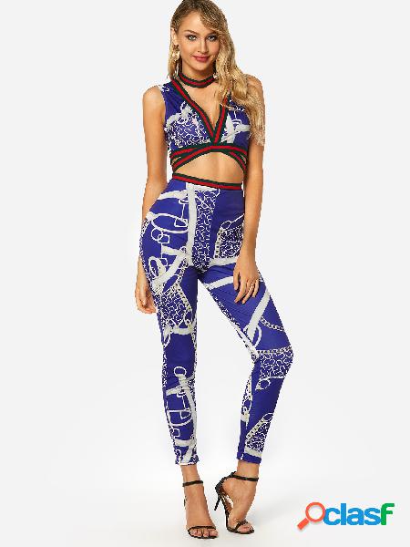 Blue Floral Print Chocker Co-ord