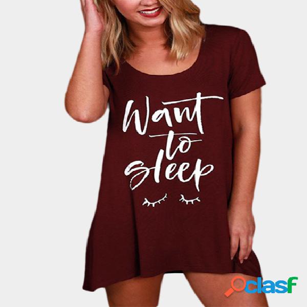 Burgundy Causal Round Neck Letter Printed Dress