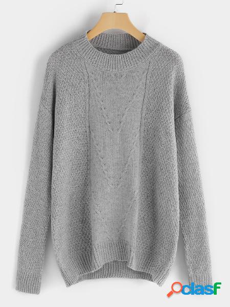 Grey Plain Crew Neck Long Sleeves Knot Details Sweaters