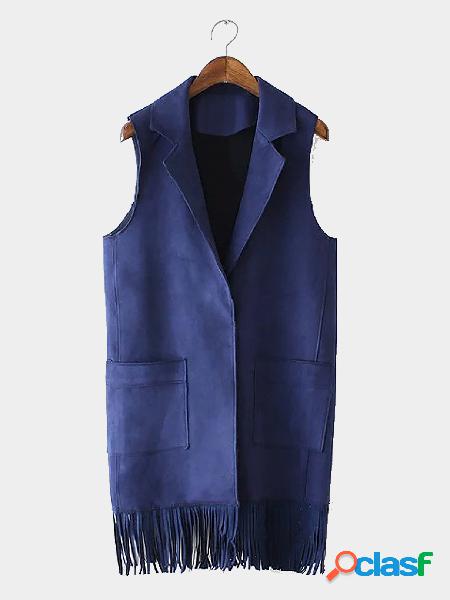 Navy Tassel Details Lapel Collar Sleeveless Waistcoat