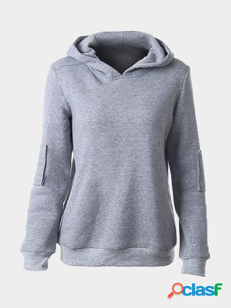 Pure Color Hooded Patch Design Sweatshirt
