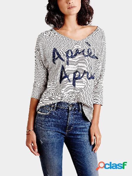 Stripe Long Sleeve Top With Latter Print