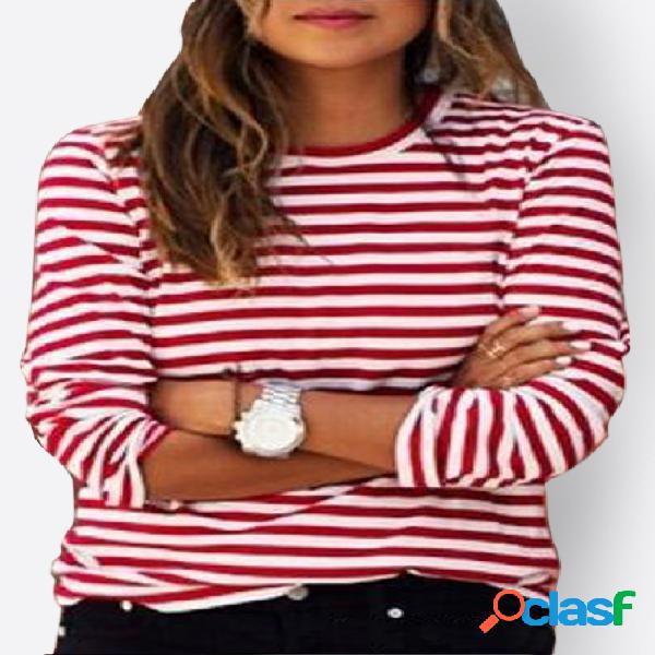 Stripe Pattern Round Neck Causal Thin T-shirt