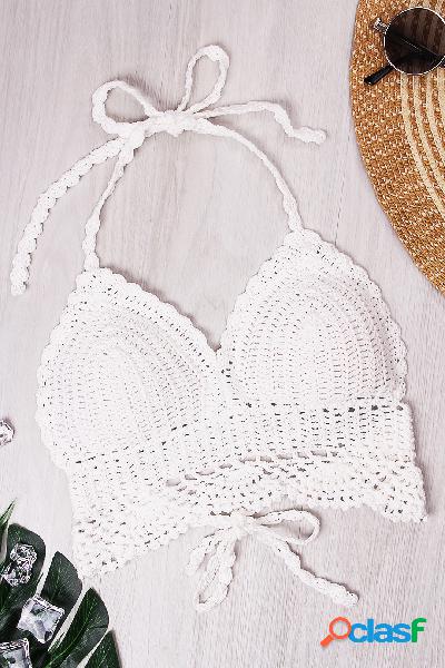 White Halter Bralet In Hand Crochet