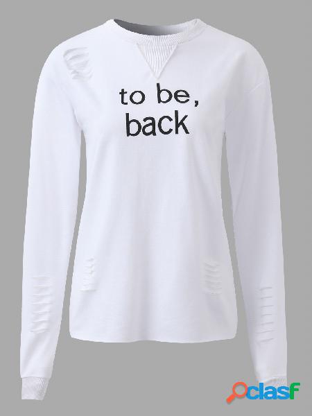 White Round Neck Letter Print Ripped Sweatshirts