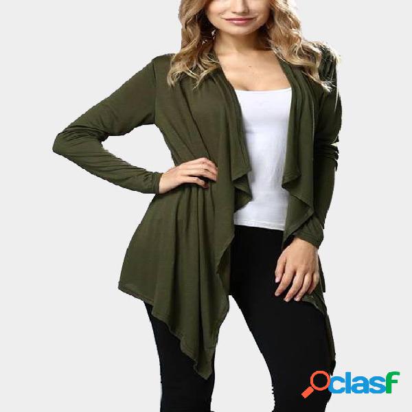 Army Green Long Sleeves Irregular Hem Cardigan