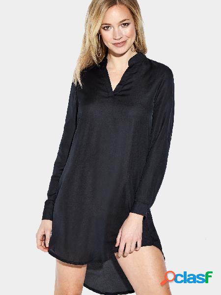 Black Casual See-through Chiffon V-neck Curved Mini Dress