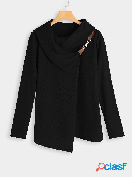 Black Plain Drape Sagging Long Sleeves Irregular hem Fashion
