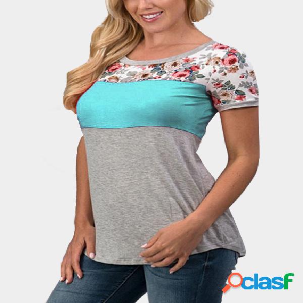 Blue Stitching T-shirt with Contrast Color
