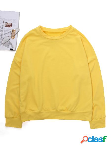 Yellow Plain Crew Neck Long Sleeves Loose Fit Sweatshirts
