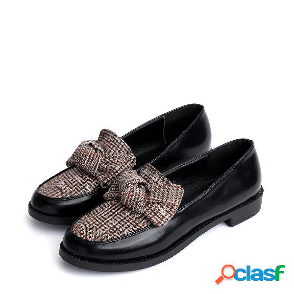 Black Bowknot Detail Stitching Loafers