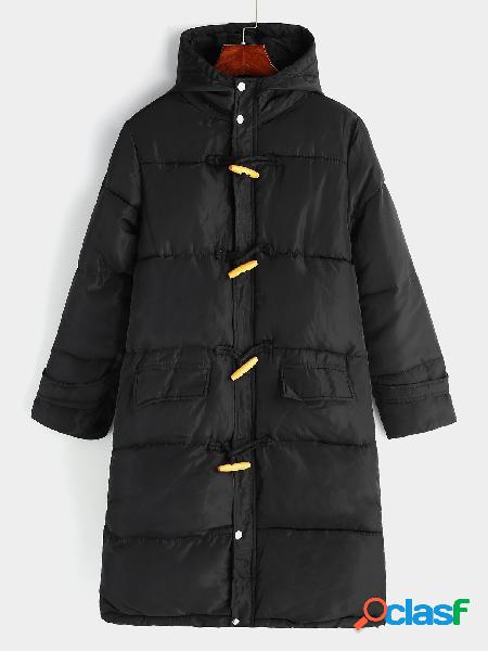 Black Hooded Design Long Sleeves Cotton-padded Coat