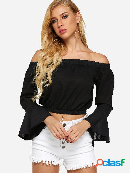 Black Off The Shoulder Bell Sleeves Crop Top