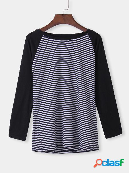 Black Stripe Round Neck Raglan Sleeve Top