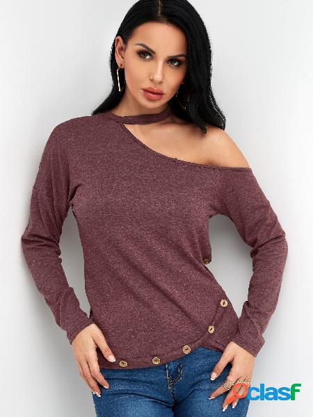 Burgundy Cut Out Irregular Hem One Shoulder Long Sleeves