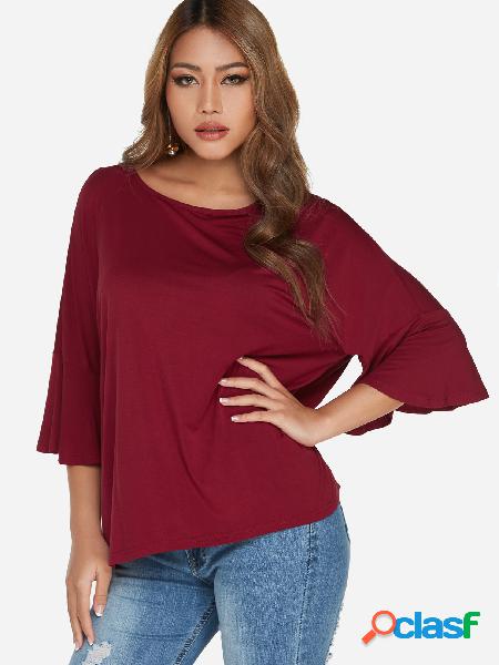 Burgundy Scoop Neck Ruffle Sleeved Top