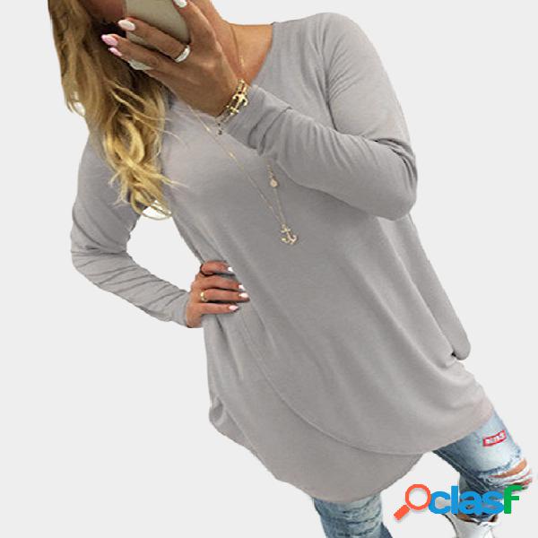 Grey Irregular Hem Long Sleeves Mini Dress