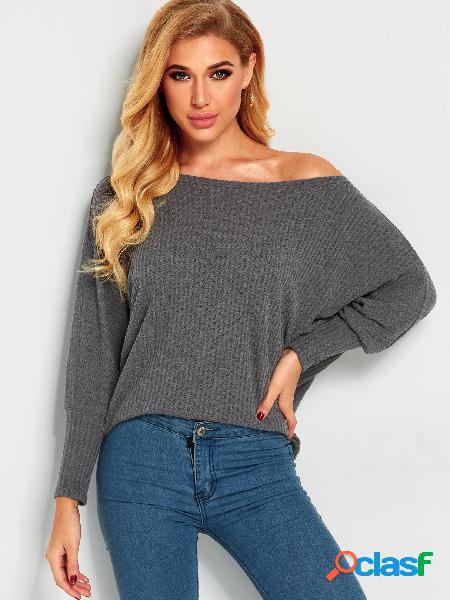 Grey Off The Shoulder Bat Sleeves T-shirt