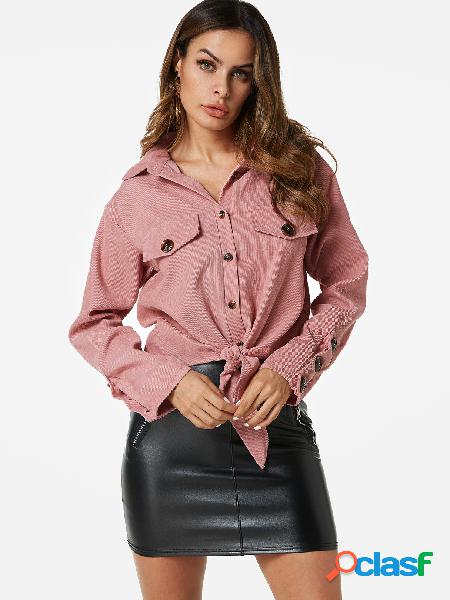 Pink Single Breasted Design Classic Collar Long Sleeves