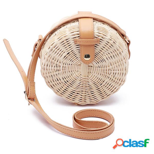 Round Straw-Woven Crossbody Bag