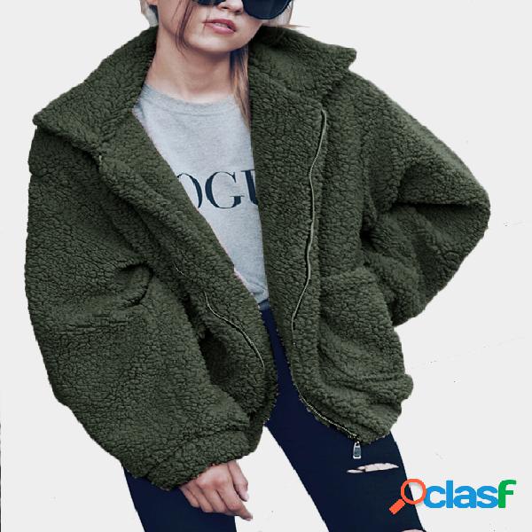 Army Green Cozy Oversize Zip-Up Faux Fur Coat
