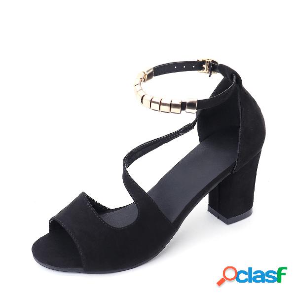 Black Chunky Heel Sandals with Ankle Strap