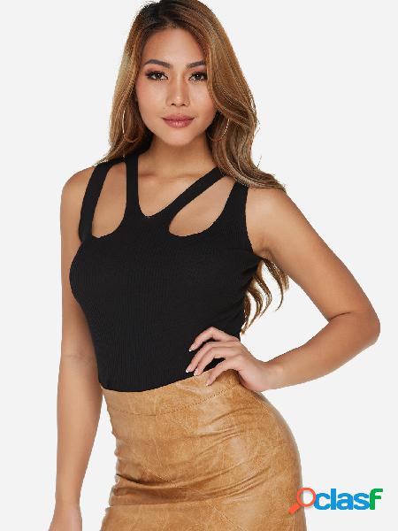 Black Cut Out V-neck Sleeveless Tank Top