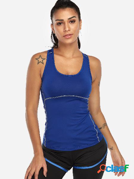 Blue Plain Scoop Neck Sleeveless Sport Vest