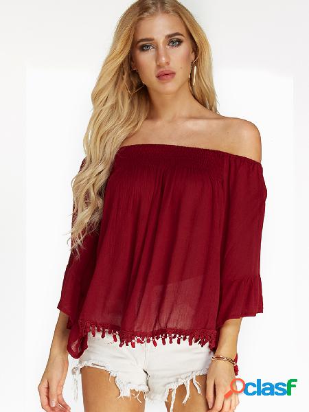 Burgundy Off The Shoulder Long Sleeves Top