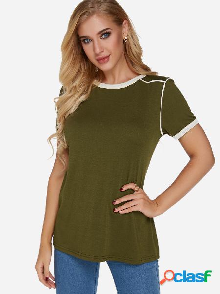 Green Crew Neck Short Sleeves Plain T-shirt