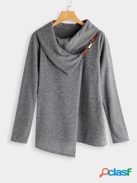 Grey Plain Drape Sagging Long Sleeves Irregular hem Fashion