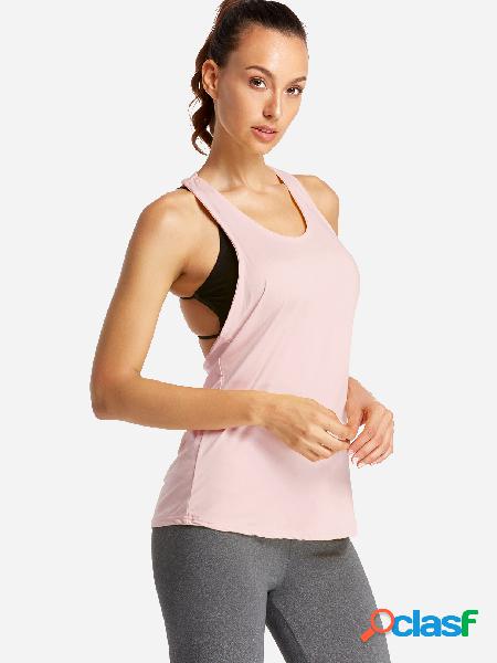 Pink Backless Design Letter Scoop Neck Sport Camis