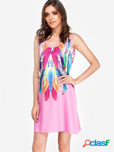 Pink Spaghetti Print Sleeveless Mini Dresses